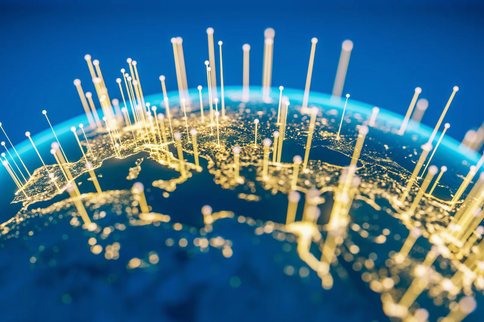 Night view of the globe with connected cities