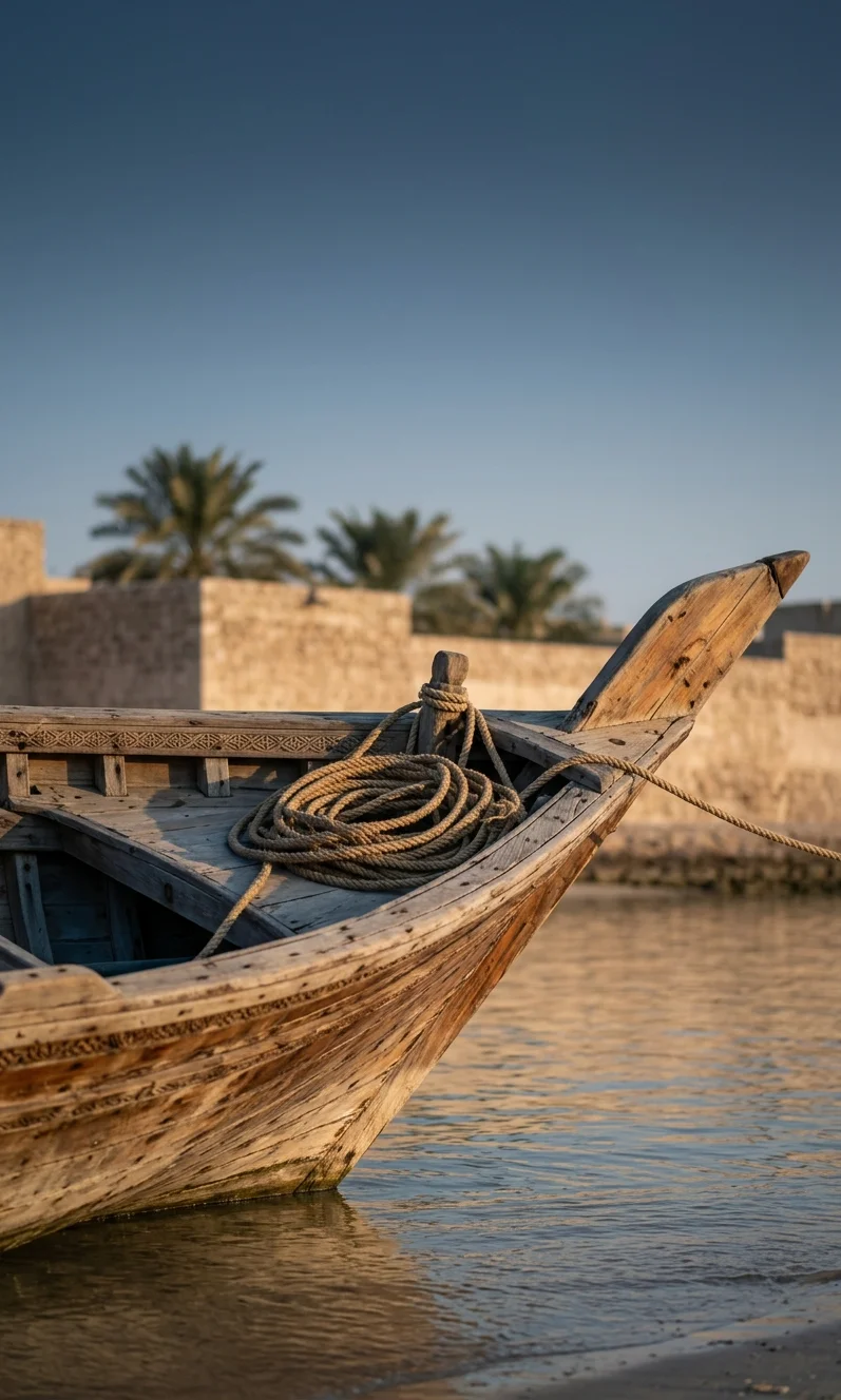 Bow of a traditional wooden dhow at the Jibla shore