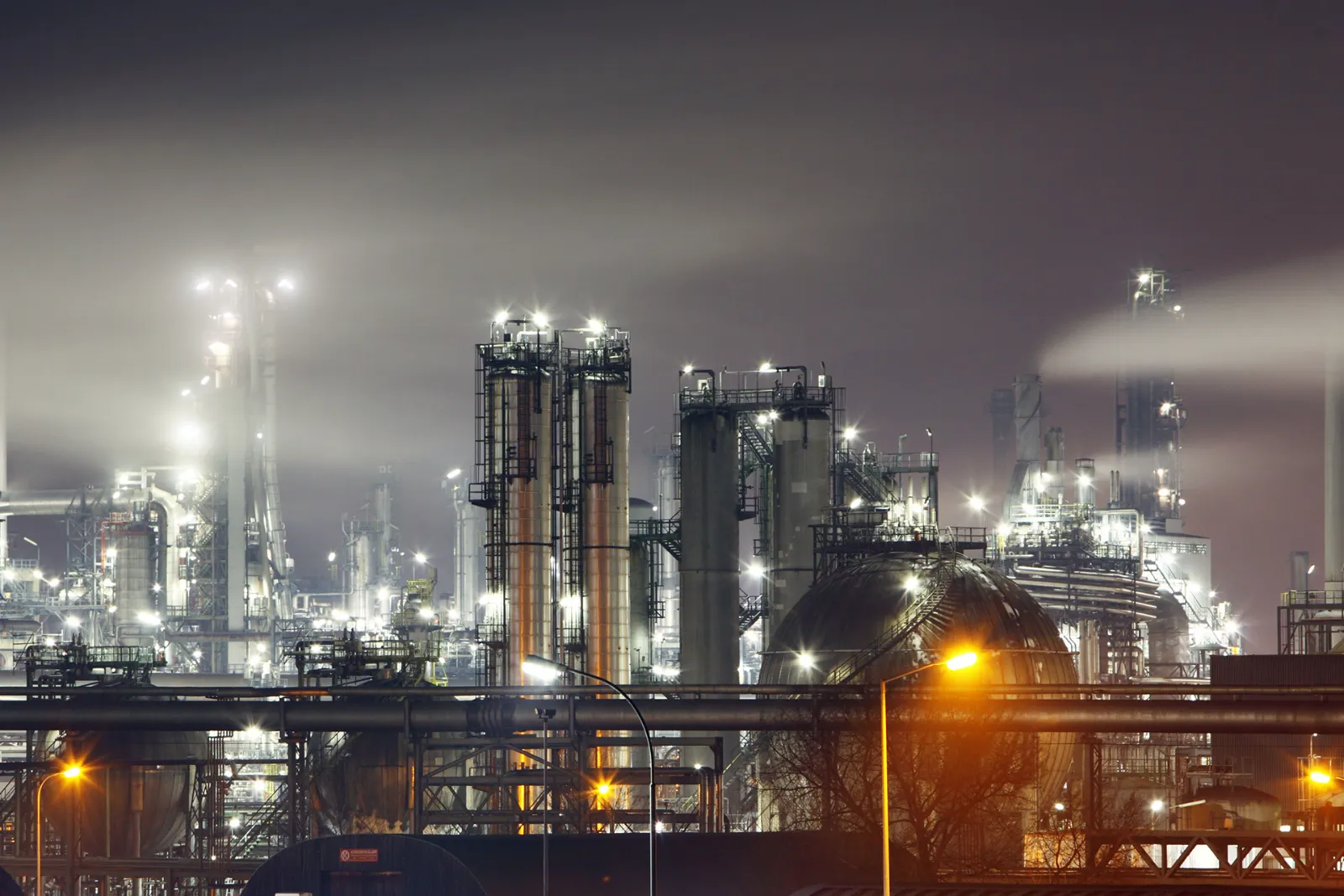 Offshore oil and gas facility at dusk